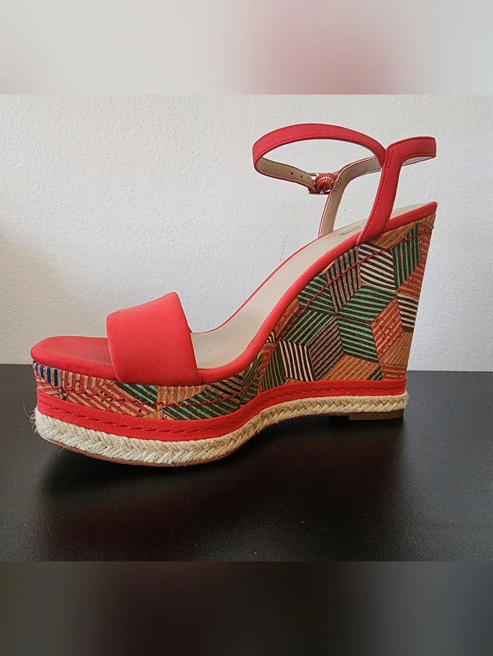 Mix No. 6 Red Geometric Print Wedge Sandals